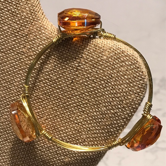 3 gold wire wrapped gem bangle bracelets - Picture 7 of 11